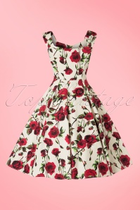 Hearts & Roses - 50s Ditsy Roses Swing Dress in Ivory 7