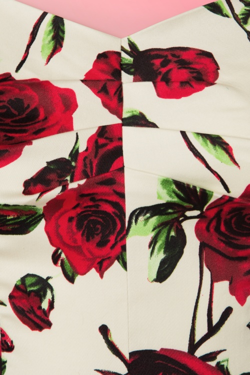Hearts & Roses - Ditsy Roses Swing Dress Années 50 en Ivoire 5