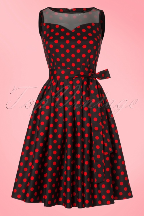 Dolly and Dotty - 50s Elizabeth Polkadot Swing Dress in Black and Red 2