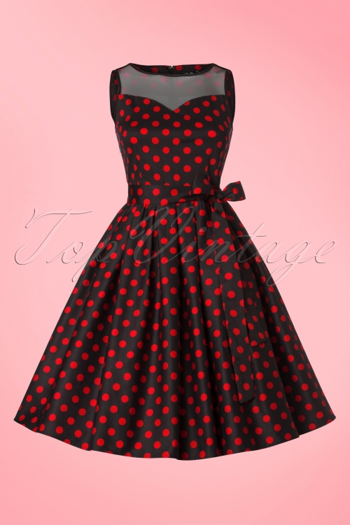 Dolly and Dotty - 50s Elizabeth Polkadot Swing Dress in Black and Red 3
