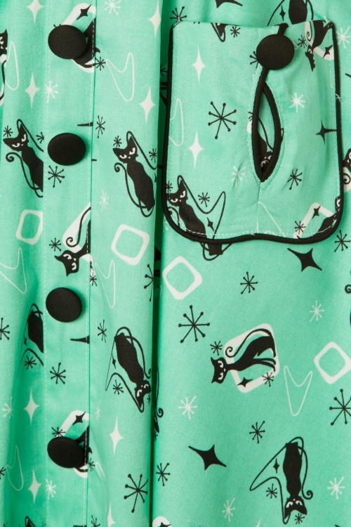 Vixen - 50s Kitty Cats Swing Dress in Mint Green 5
