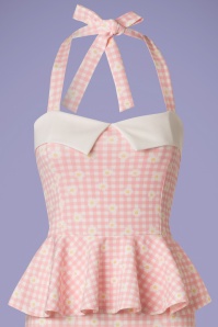 Vintage Chic for Topvintage - 50s Rachel Checked Halter Pencil Dress in Pink and White 4