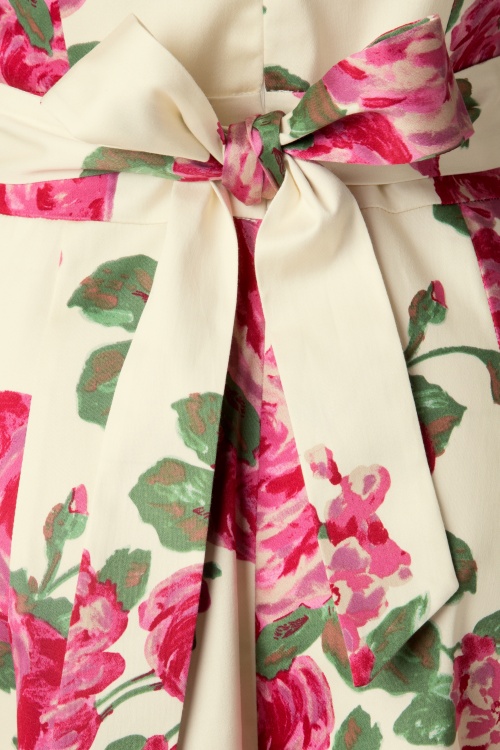 Lady V by Lady Vintage - Charlotte Pink Rose-jurk in crème 5