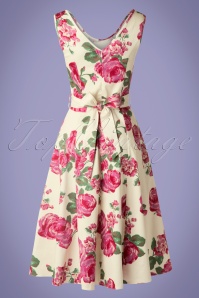 Lady V by Lady Vintage - Charlotte Pink Rose-jurk in crème 7