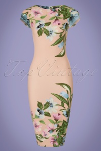 Vintage Chic for Topvintage - 60s Aloha Tropical Garden Short Sleeves Pencil Dress in Nude