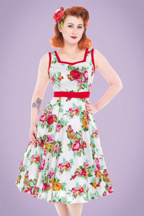 Hearts & Roses - 50s Lizzy Rose Swing Dress in Ivory 2