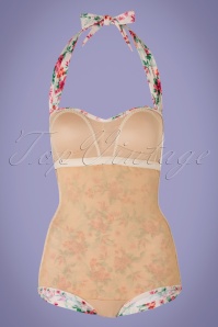 Bettie Page Swimwear - Romantisch bloemenbadpak uit één stuk in crème 6