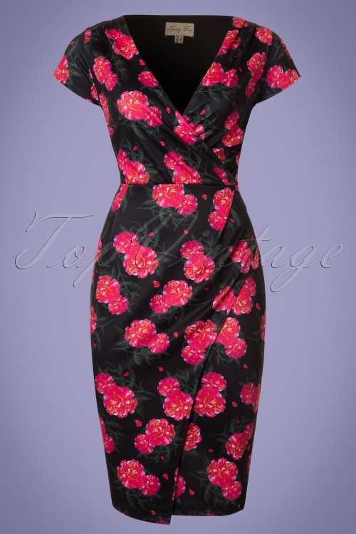 Lindy Bop - 50s Georgiana Camellia Flower Pencil Dress in Black 2