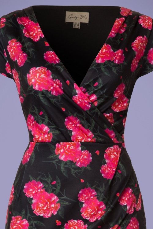Lindy Bop - 50s Georgiana Camellia Flower Pencil Dress in Black 4