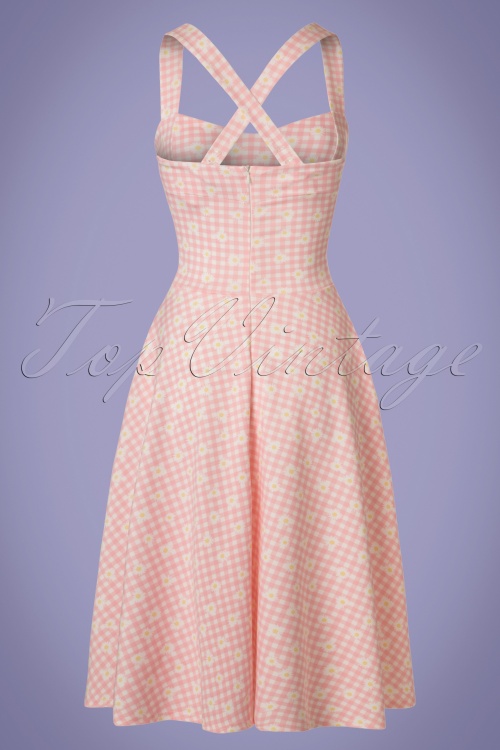 Vintage Chic for Topvintage - Judith geruite swingjurk in roze en wit 4