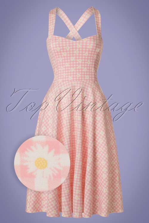 Vintage Chic for Topvintage - Judith geruite swingjurk in roze en wit 2