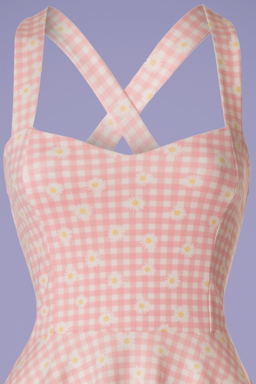 Vintage Chic for Topvintage - Judith Checked Swing Dress Années 50 en Rose et blanc 3