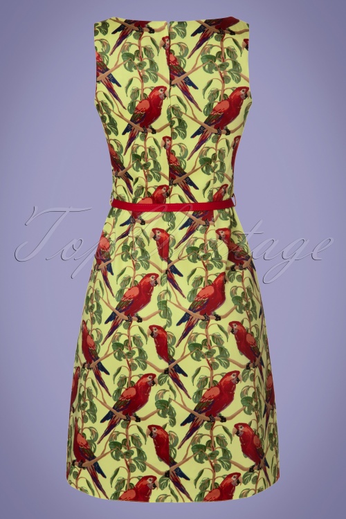 Lady V by Lady Vintage - 50s Aline Unique Parrots Tea Dress in Lime Green 3