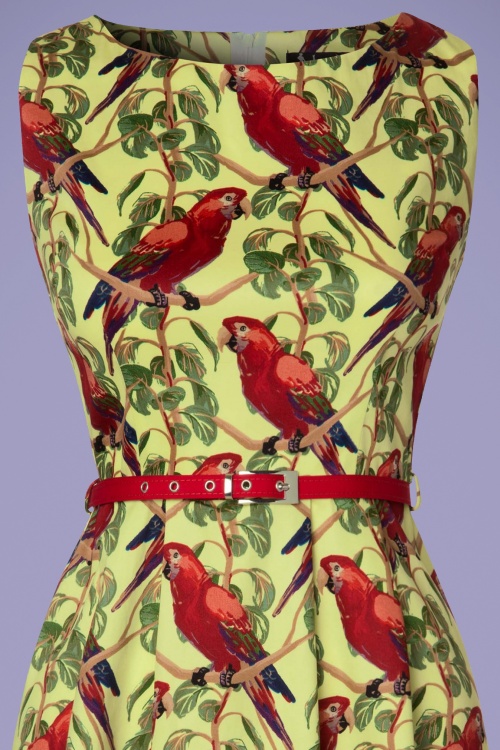 Lady V by Lady Vintage - Aline Unique Parrots Tea Dress Années 50 en Vert Anis 4