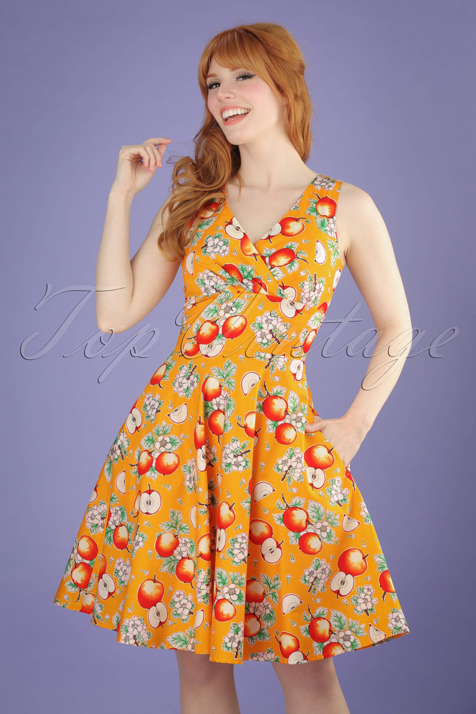 Bunny 50s Somerset Apples Swing Dress in Orange Shop at Topvintage