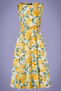 Hearts & Roses - 50s Audrey Floral Swing Dress in Yellow and Green 3