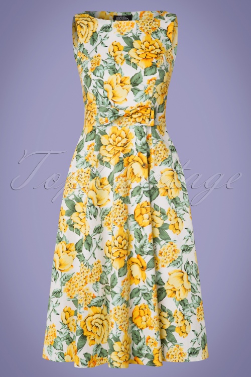Hearts & Roses - 50s Audrey Floral Swing Dress in Yellow and Green 3