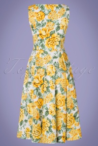 Hearts & Roses - 50s Audrey Floral Swing Dress in Yellow and Green 7