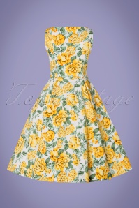 Hearts & Roses - 50s Audrey Floral Swing Dress in Yellow and Green 6