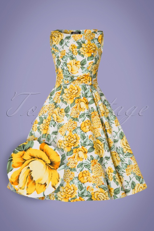 Hearts & Roses - 50s Audrey Floral Swing Dress in Yellow and Green 2