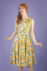 Hearts & Roses - 50s Audrey Floral Swing Dress in Yellow and Green