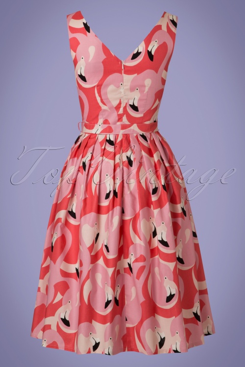 Victory Parade - TopVintage Exclusive ~ 50s Flamingo Swing Dress in Pink 5
