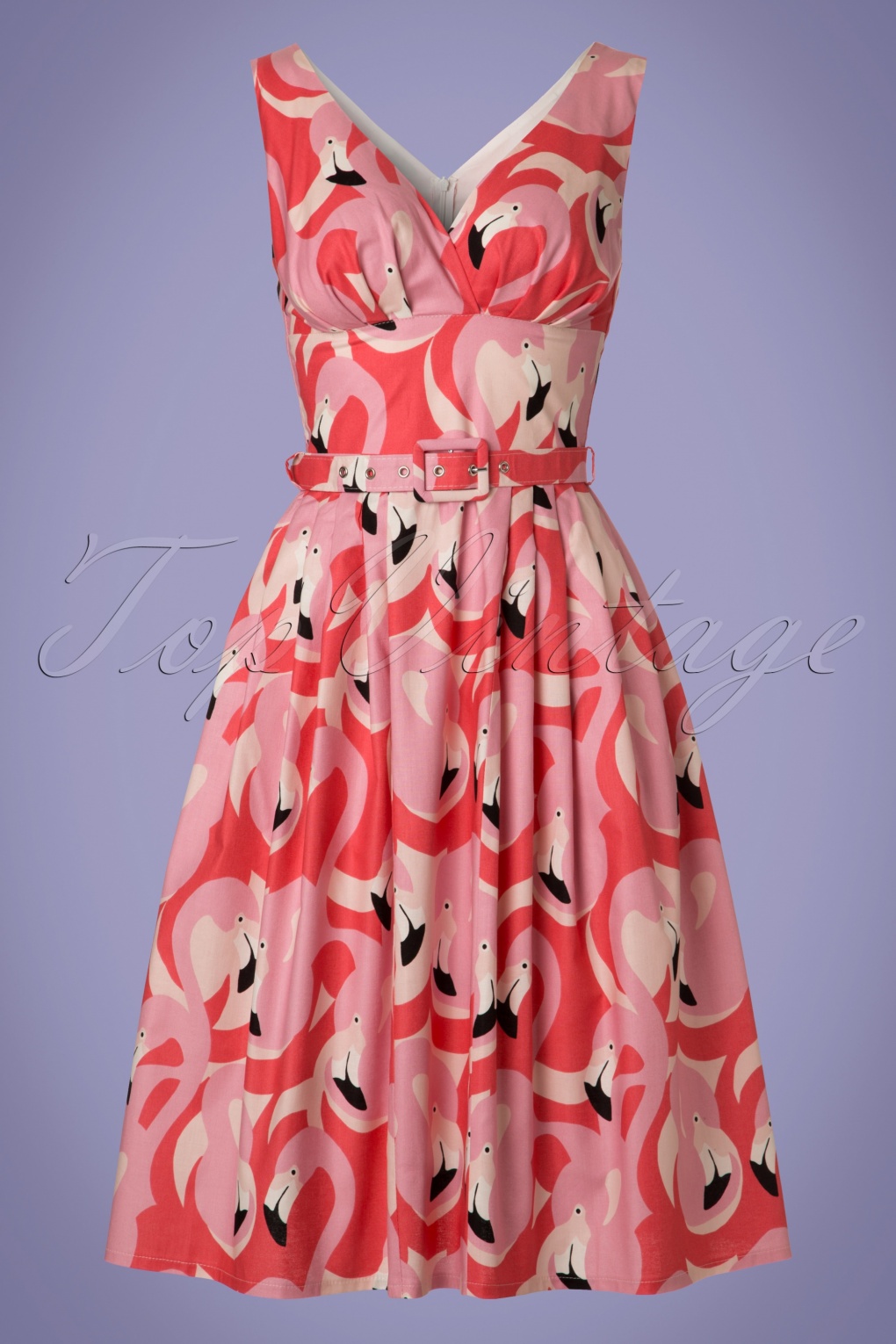 Topvintage Exclusive 50s Flamingo Swing Dress In Pink