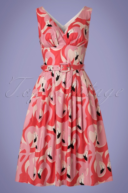 Victory Parade - TopVintage Exclusive ~ 50s Flamingo Swing Dress in Pink 2