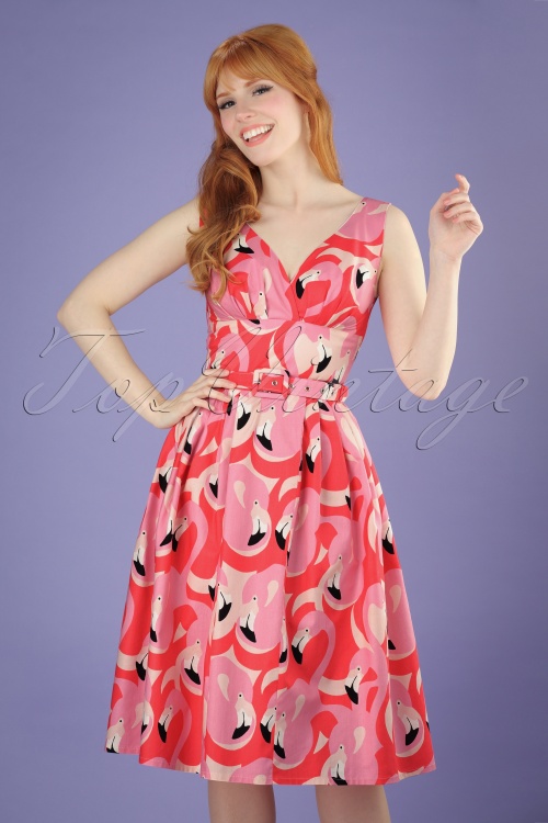 Kolibrie Aubergine bellen Topvintage Exclusive ~ 50s Flamingo Swing Dress in Pink