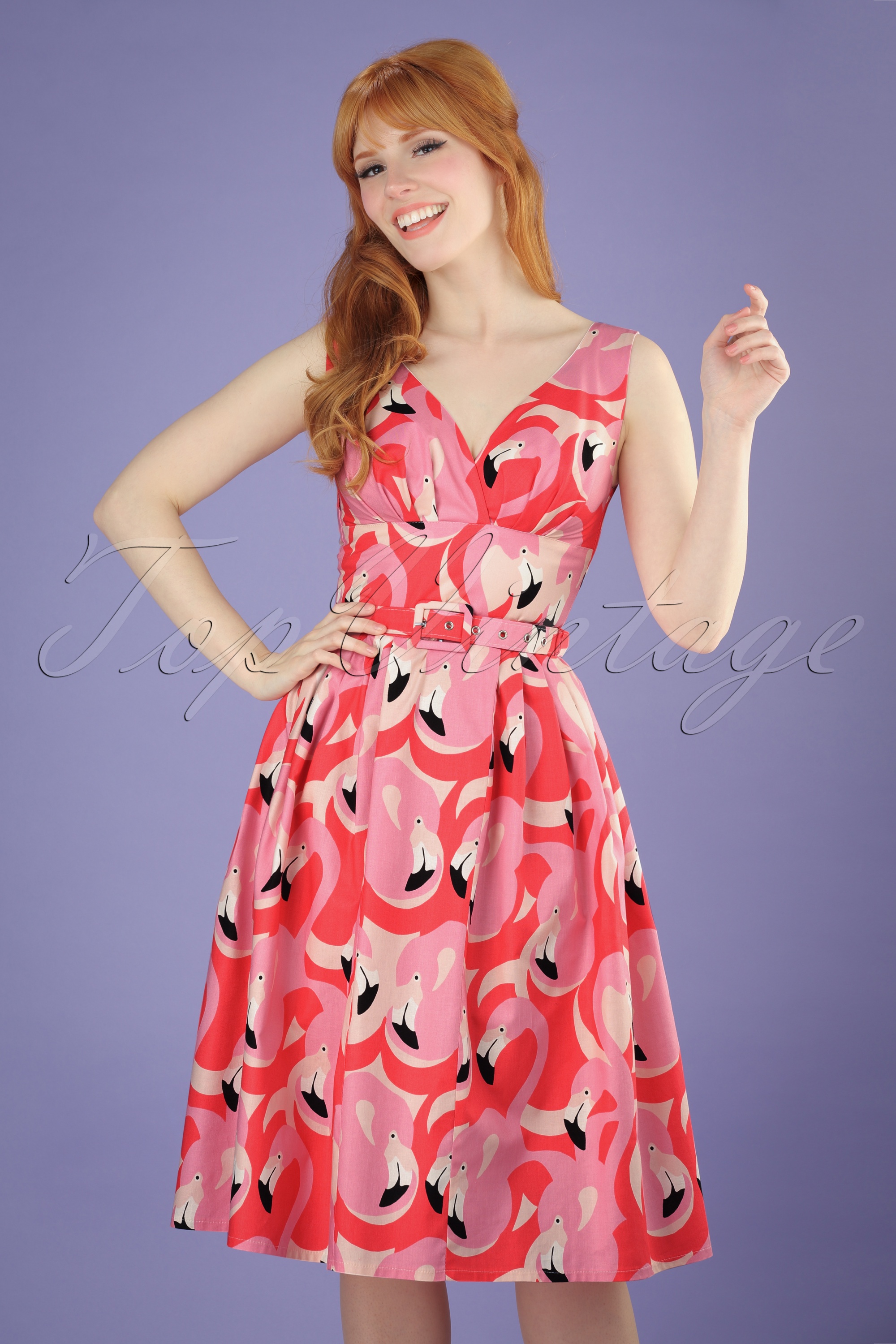 Victory Parade - TopVintage Exclusief ~ Flamingo Swingjurk in roze