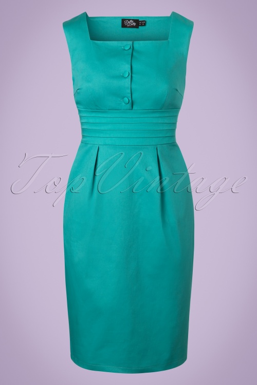 Dolly and Dotty - 50s Pauline Pencil Dress in Turquoise 2