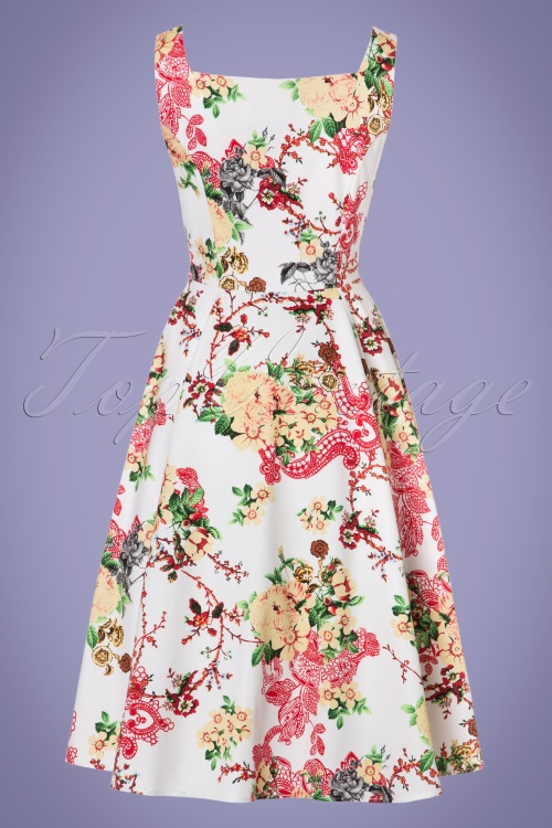 Hearts & Roses - 50s Susan Floral Swing Dress in White 6