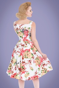 Hearts & Roses - Susan Floral Swing Dress Années 50 en Blanc 9
