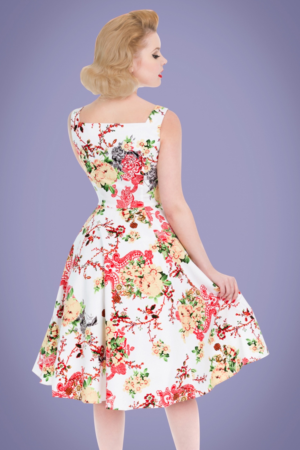 S Susan Floral Swing Dress In White