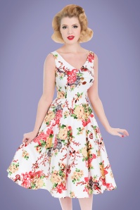 Hearts & Roses - 50s Susan Floral Swing Dress in White 8