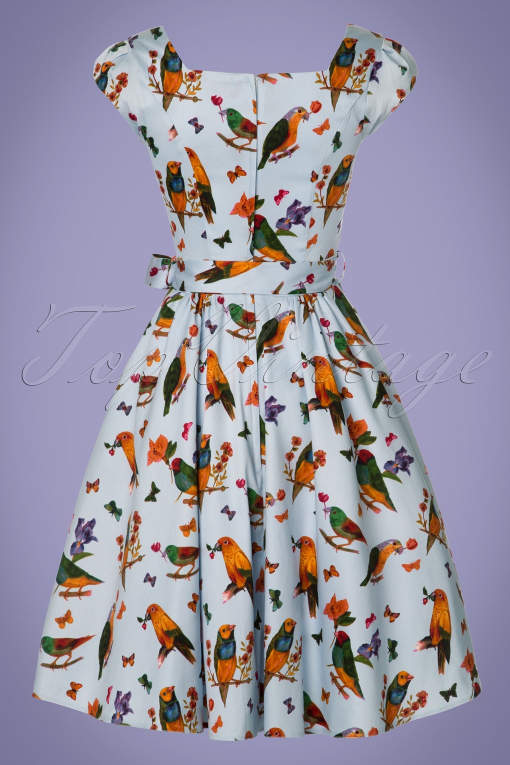 50s Love Birds Swing Dress in Light Blue