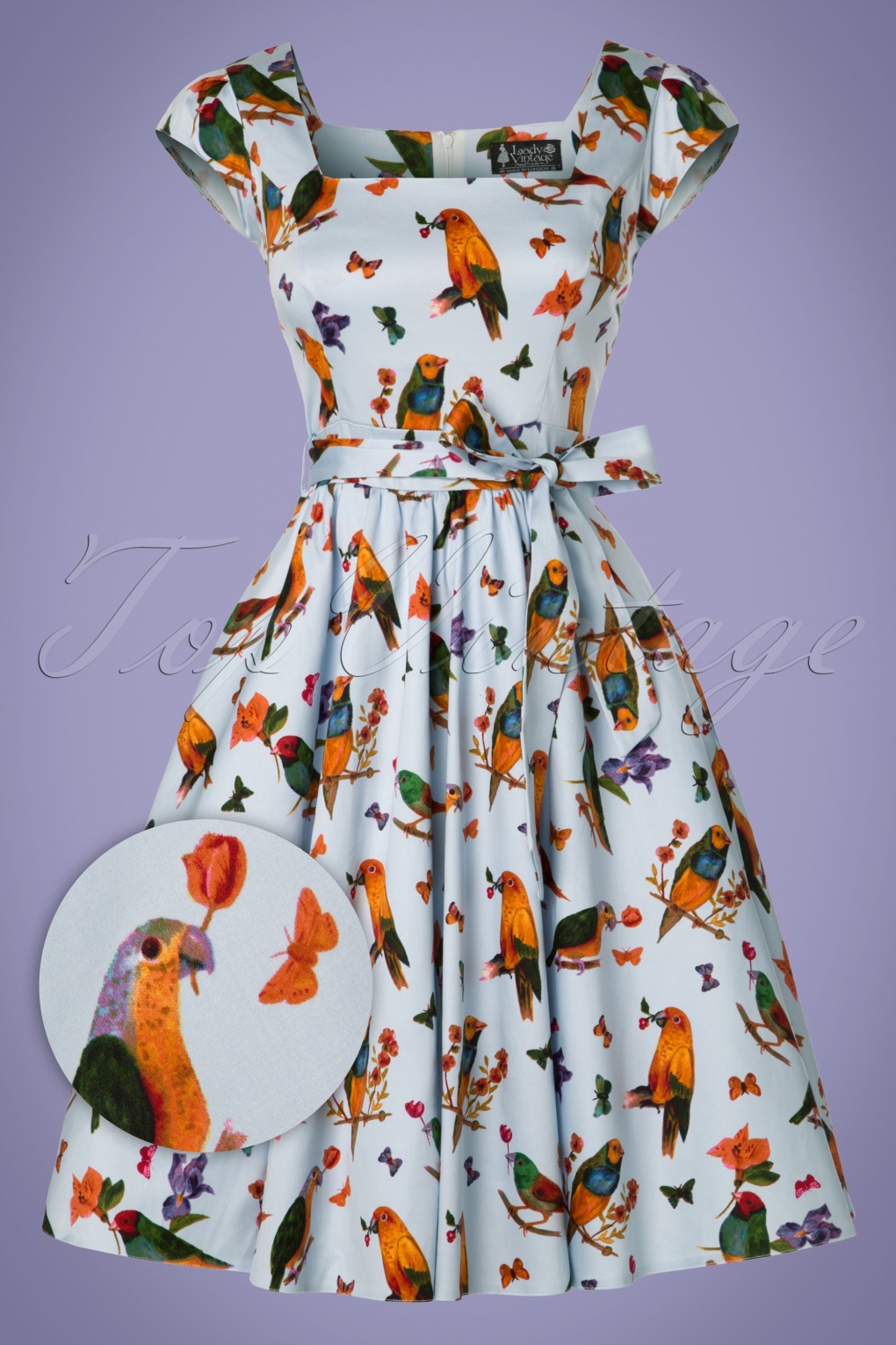 50s Love Birds Swing Dress in Light Blue