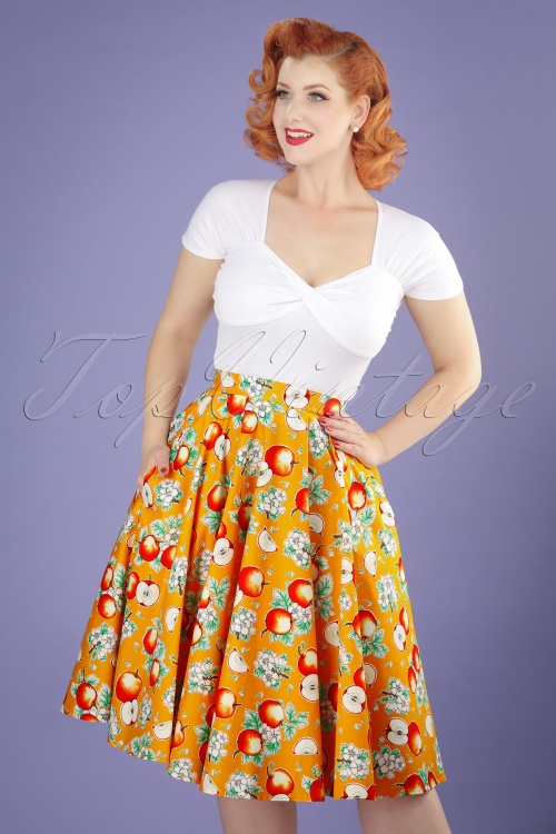 Bunny - 50s Somerset Apples Swing Skirt in Orange