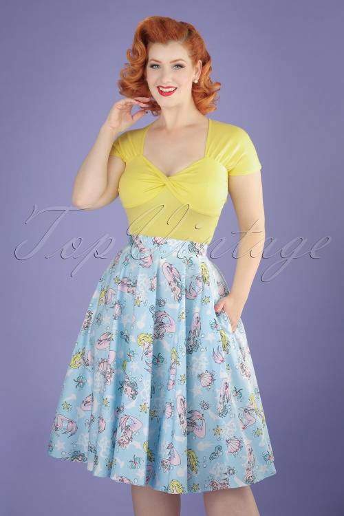 Bunny - 50s Andrina Mermaid Swing Skirt in Pastel Blue