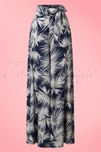 Collectif Clothing - 70s Akiko Palm Palazzo Trousers in Navy