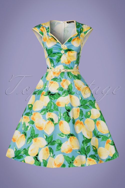 Lady V by Lady Vintage - 50s Isabella Lemon Swing Dress in Light Blue 3
