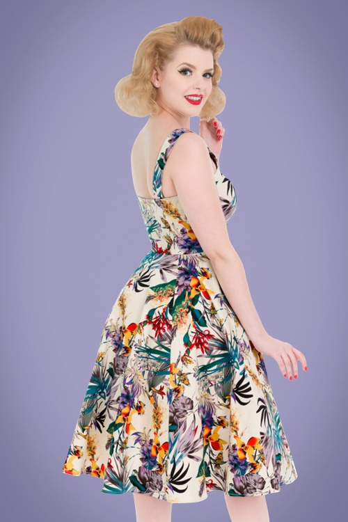 Hearts & Roses - 50s Pansies Floral Swing Dress in Cream 10