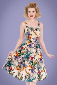 Hearts & Roses - 50s Pansies Floral Swing Dress in Cream 8