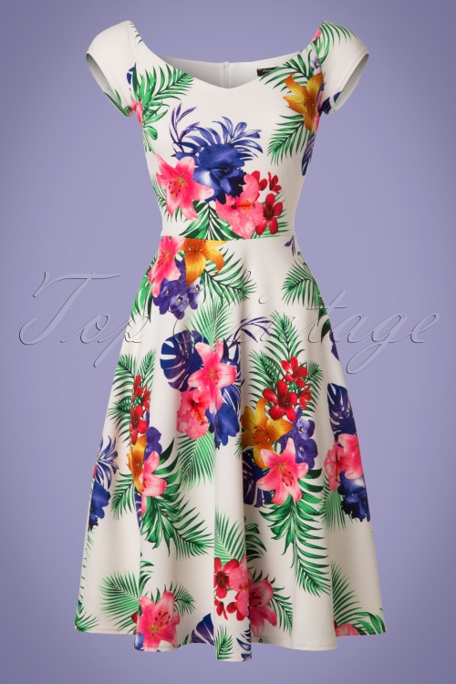 Vintage Chic for Topvintage - Emma Flowers Swing Dress Années 50 en Ivoire et Blanc 2