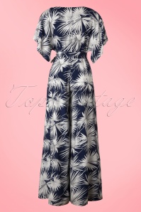 Collectif Clothing - Akiko Palm Jumpsuit Années 70 en Bleu Marine 5