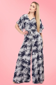 Collectif Clothing - 70s Akiko Palm Jumpsuit in Navy 2