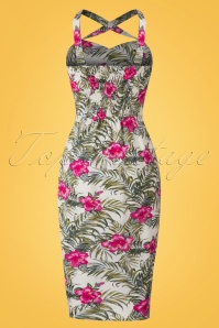 Collectif Clothing - Mahina Tropical Hibiscus Sarong Dress Années 50 en Ivoire 7