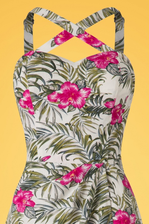 Collectif Clothing - Mahina Tropical Hibiscus Sarong Dress Années 50 en Ivoire 5