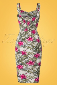 Collectif Clothing - Mahina Tropical Hibiscus Sarong Dress Années 50 en Ivoire 8