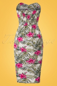 Collectif Clothing - 50s Mahina Tropical Hibiscus Sarong Dress in Ivory 9